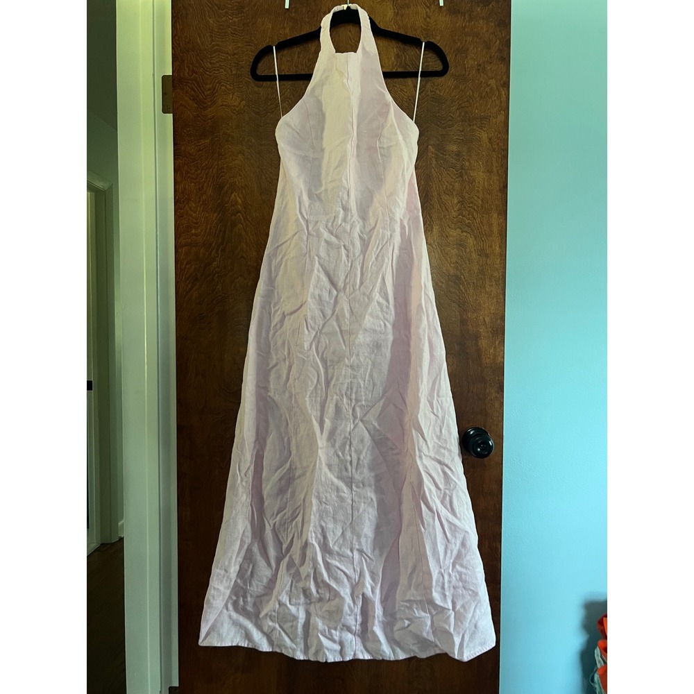 NEW A&F Halter Maxi Dress Women Medium Pink Linen Blend Open Back